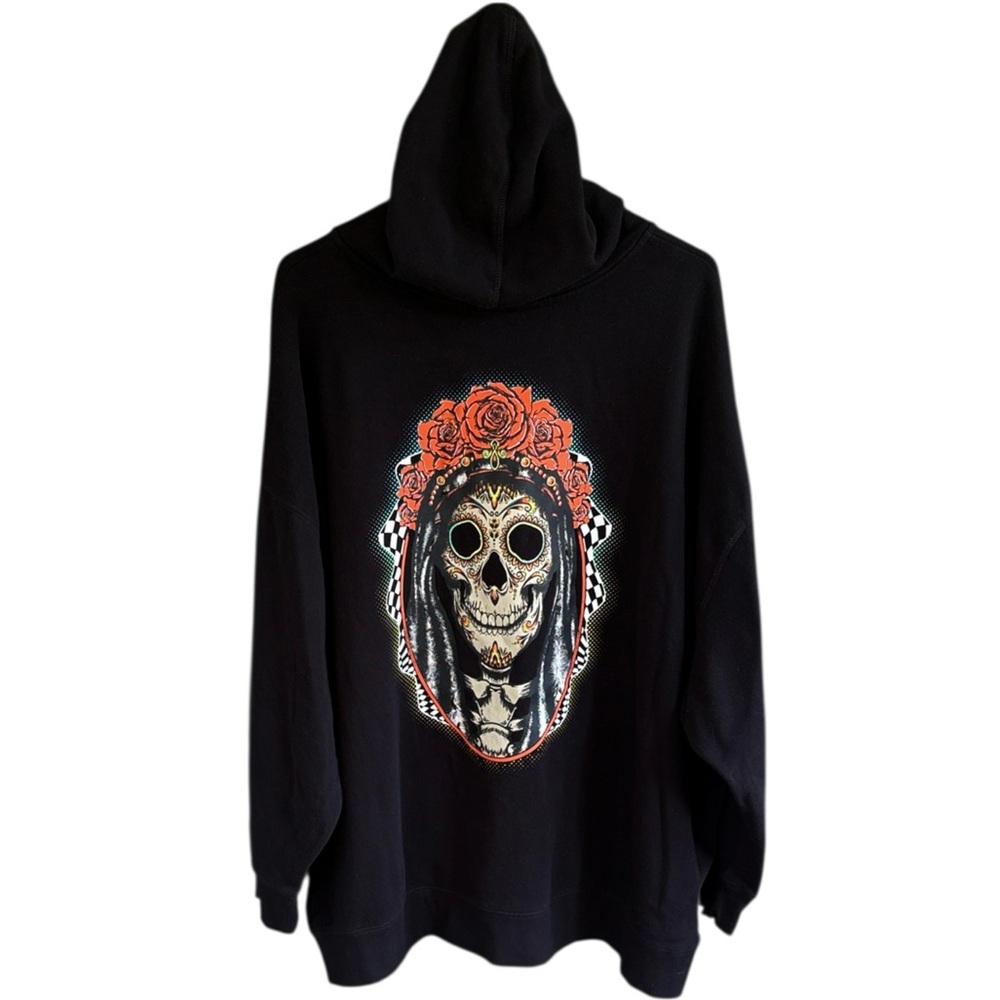 torrid Black Hoodie with Red Rose Skull Graphic